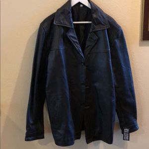 NEW MENS LEATHER COAT BLACK SZ LARGE SIDE POCKETS